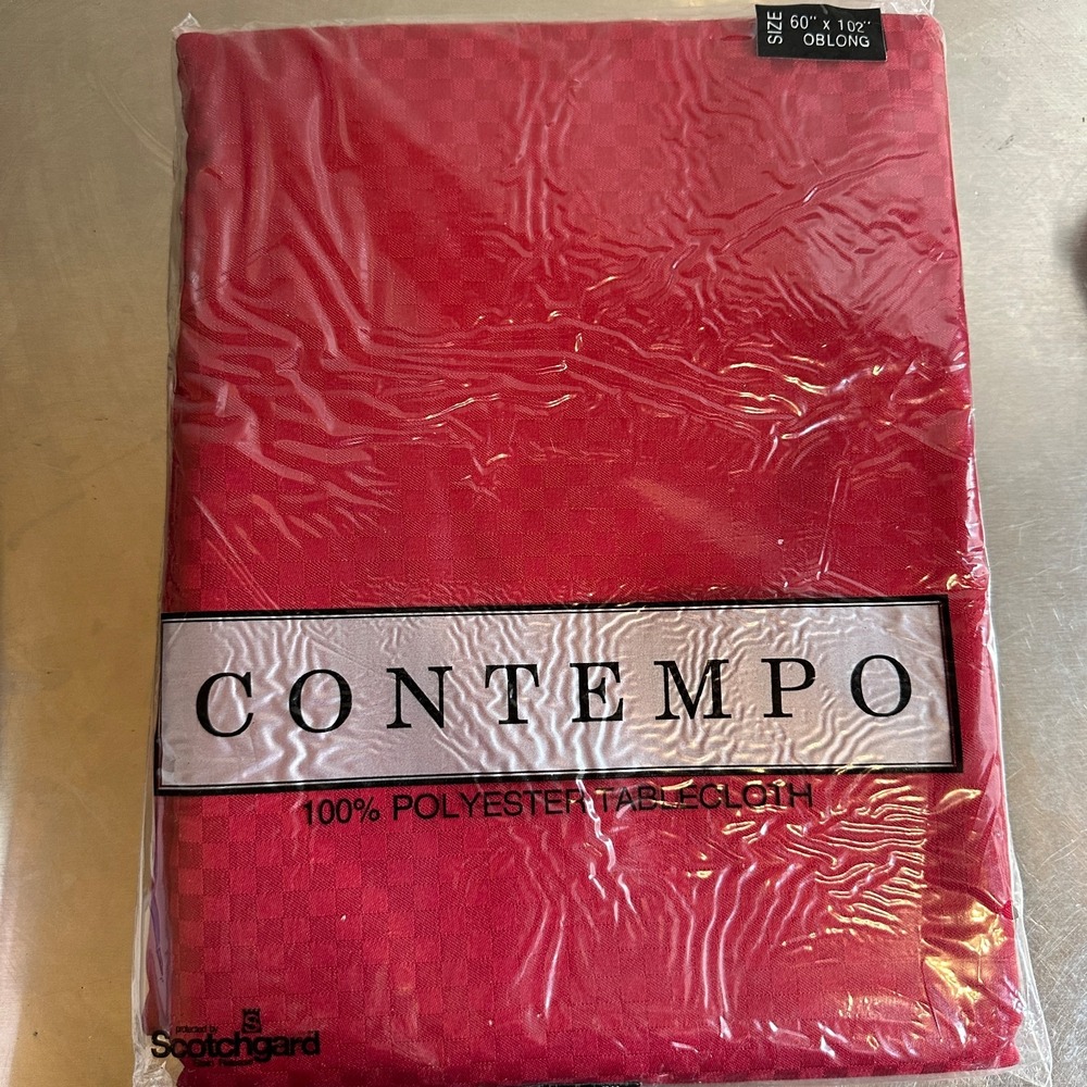NEW Contempo Cloth Oblong Ruby Red Table Cloth Cover 60"‎ X 102" Check Holiday